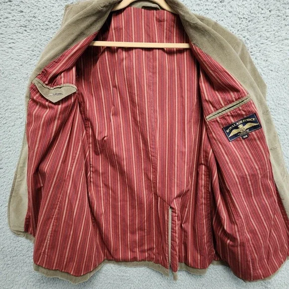 Vintage Royal Air Force RAF Blazer Mens 46R Brown 100% Cotton Waffle Knit Jacket - Picture 9 of 16
